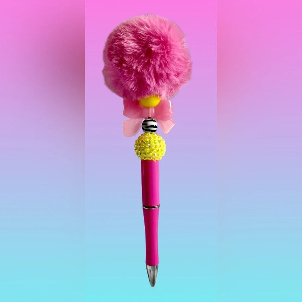 Pink Lemonade - Custom Ink Pen with Fluff Top - Kawaii Glam